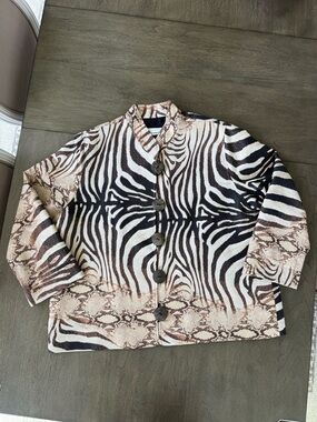 Caroline Rose Jacket Zebra Snake Animal Print No Size Tag Measures as 3X